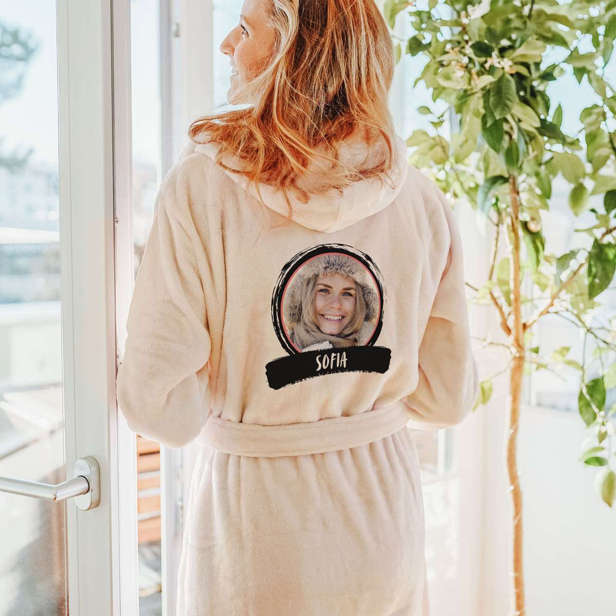 Personaliseret badekåbe med foto og tekst