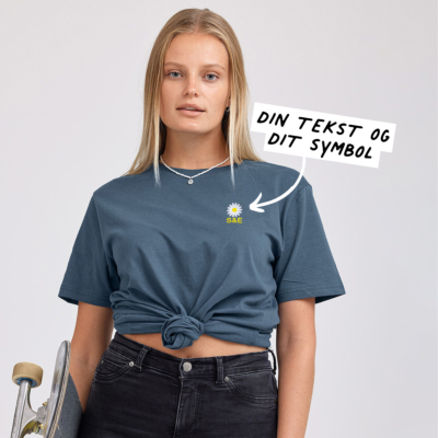 Broderet T-shirt Mørkeblå med tekst og symbol