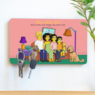 Personaliserbar illustration af cartoon-familie på nøglebræt