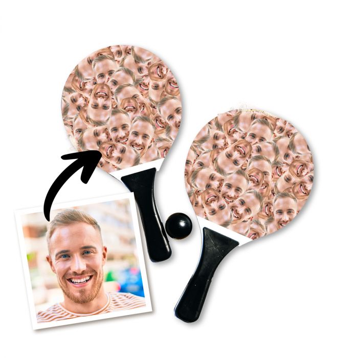 Personaliseret strandtennis sæt med ansigt main product photo