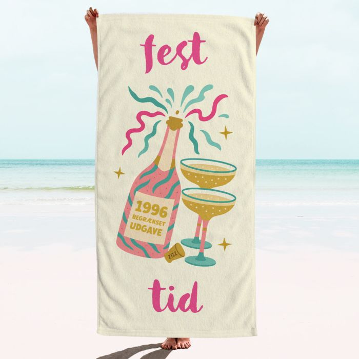 Personligt håndklæde med champagne og tekst