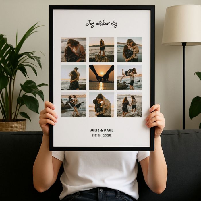 Personlig plakat med fotocollage og tekst