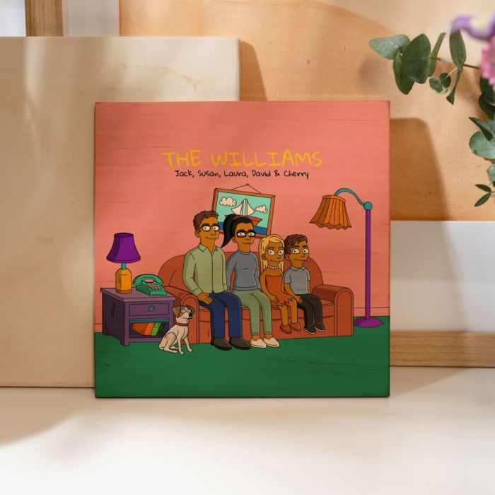 Personlig træfoto - illustration tegneseriefamilie