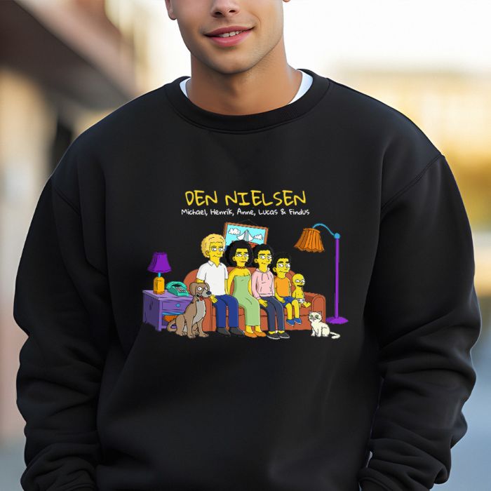 Personlig sweatshirt - Tegneserieillustration af familie