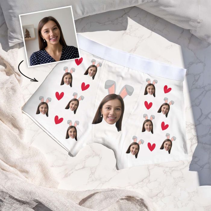 Personlige boksershorts med ansigt og kaninører