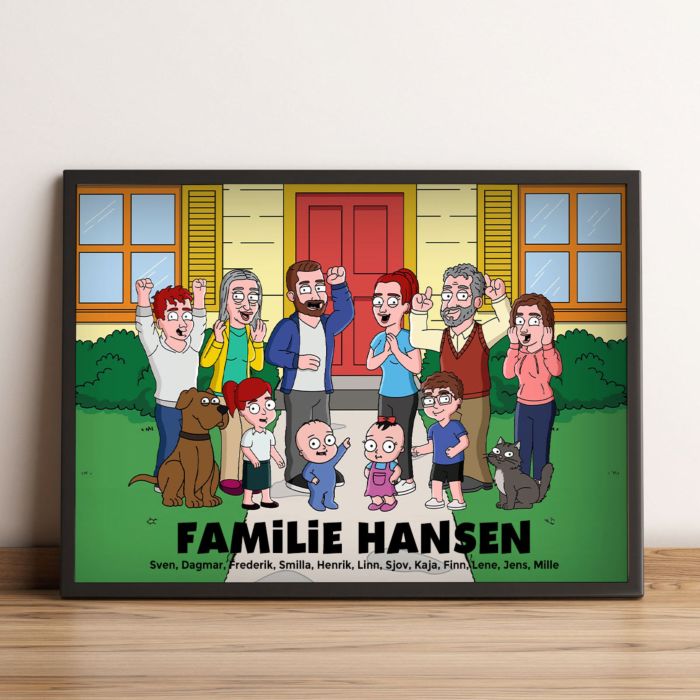 Personlig plakat med tegneseriefamilie