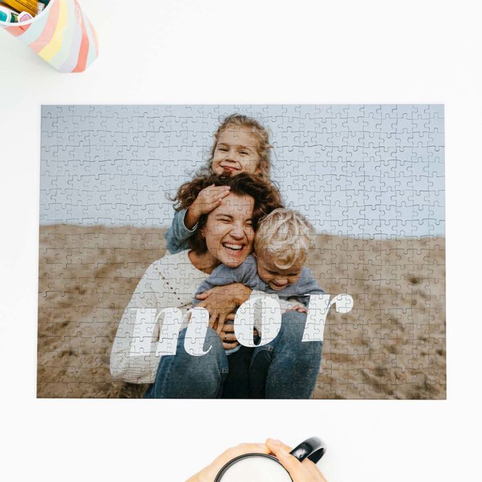 Personlig puslespil med foto og elegant tekst