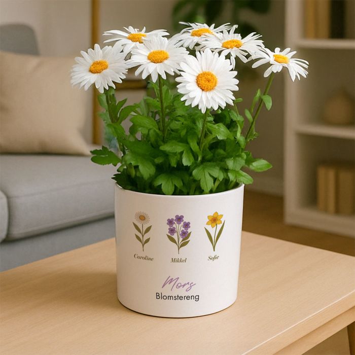 Personlig urtepotte med fødselsblomster