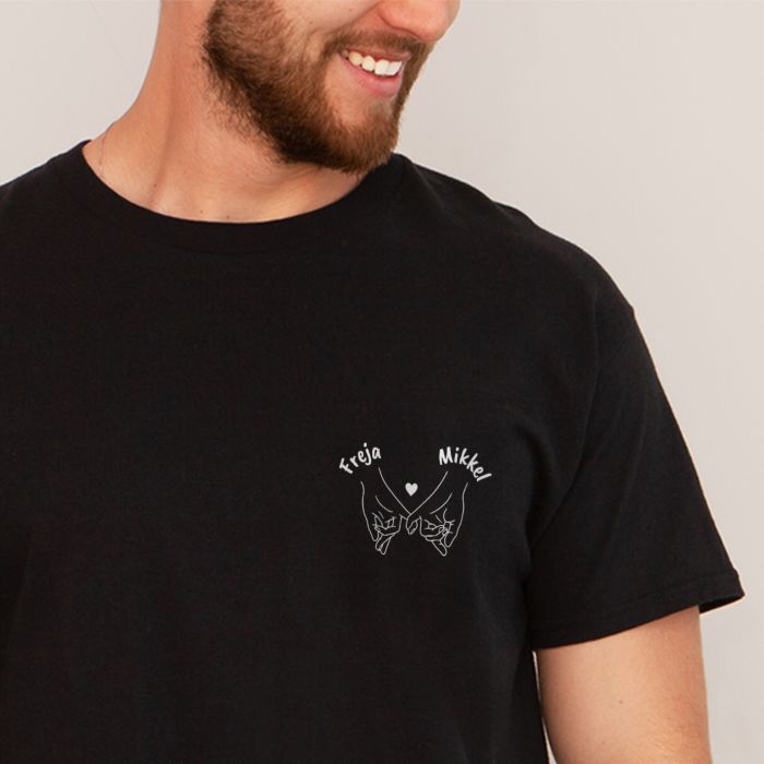 Personligt T-shirt med håndsymbol og tekst