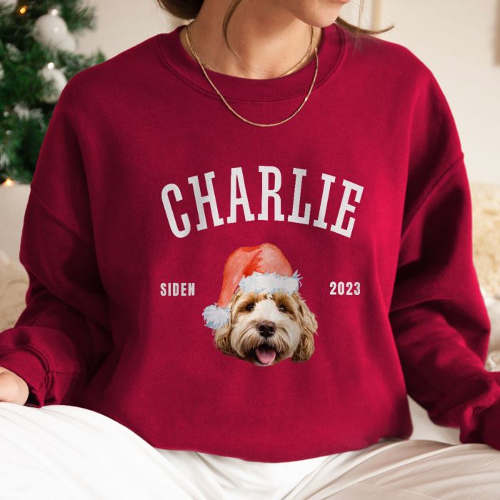 Personlig sweatshirt med kæledyr i julehue