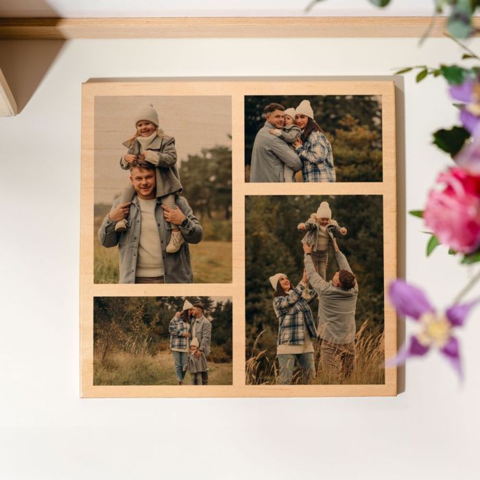 Personaliseret fototræbillede med 4 billeder
