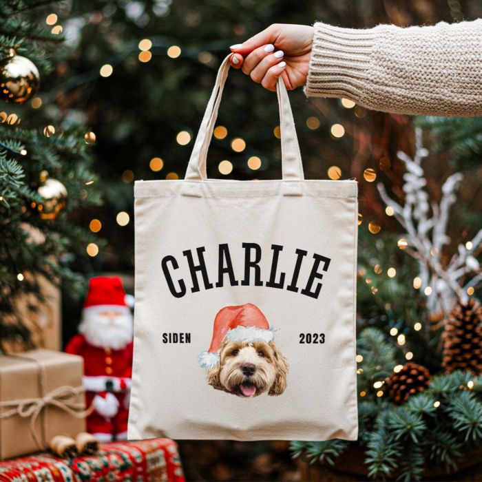 Personlig totebag med kæledyr i julehue