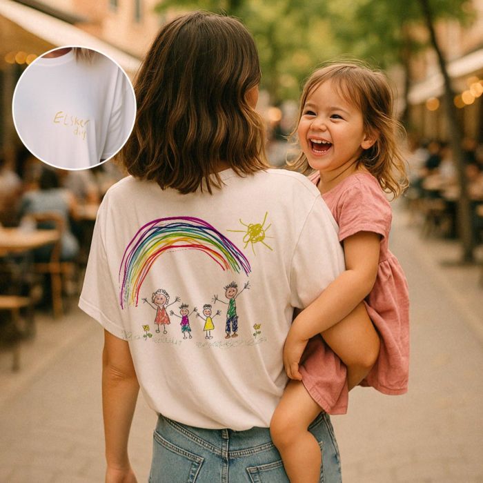 Personlig t-shirt med din tegning på for- og bagside