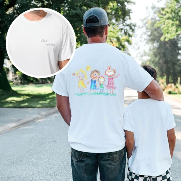 Personlig t-shirt med din tegning på for- og bagside