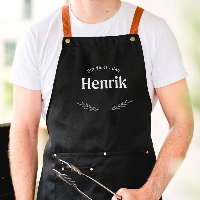 Personligt forklæde med krans og tekst