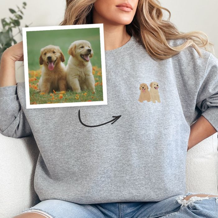 Personlig pullover med illustration af lille kæledyr