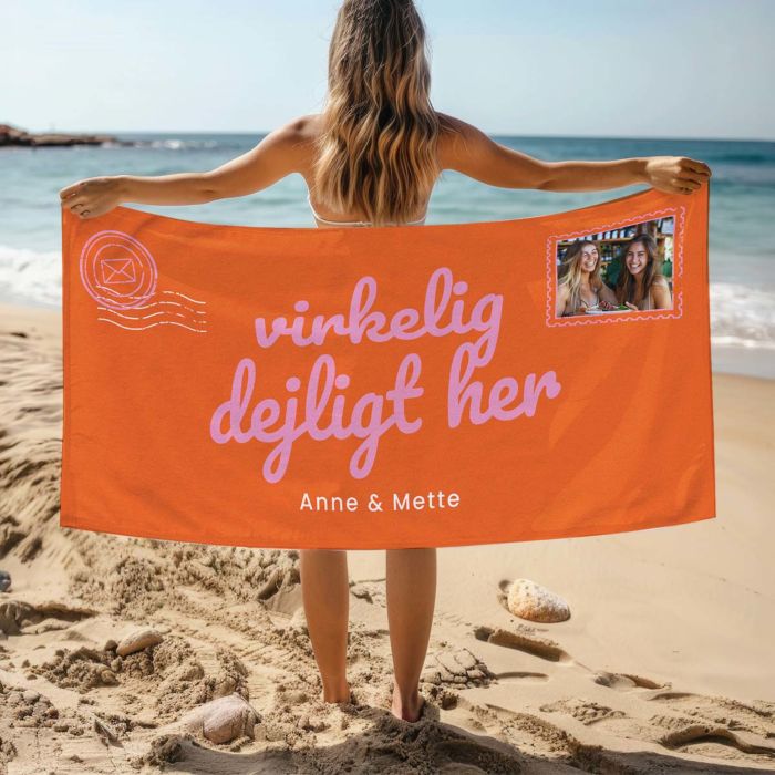 Personligt postkort med strandhåndklæde