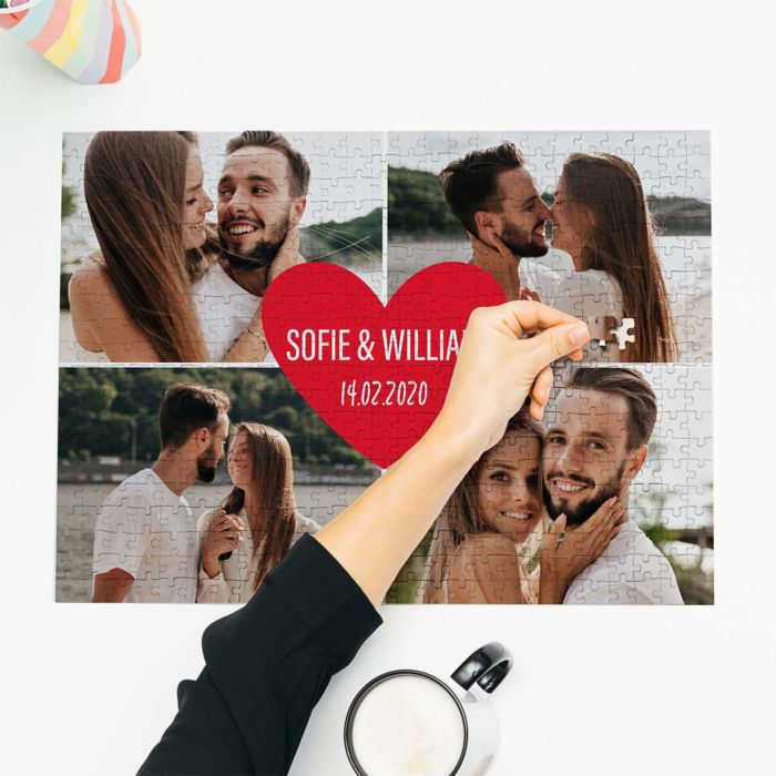 Personligt puslespil med 4 fotos og tekst