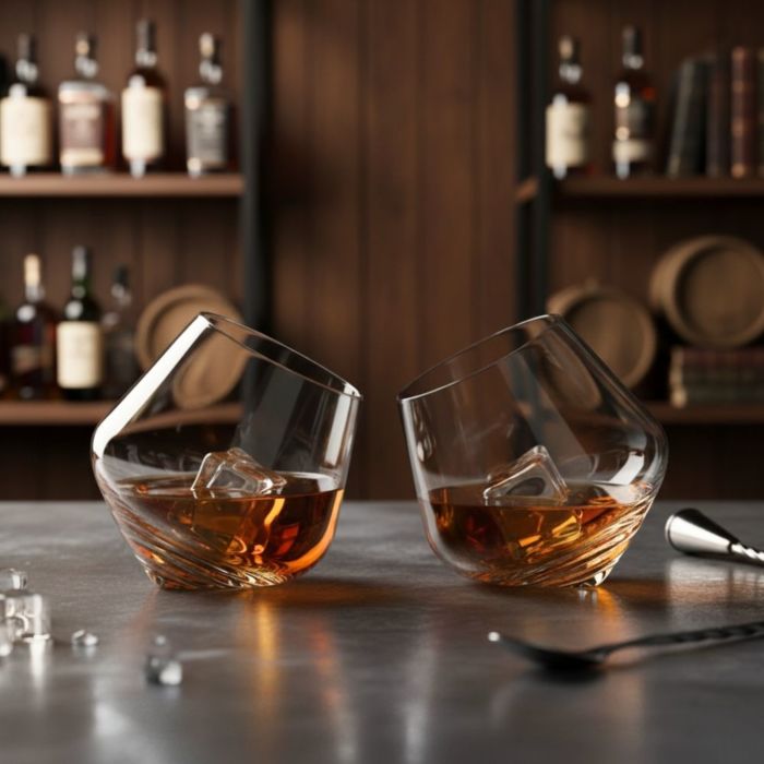Rullende whiskyglas, sæt med 2 stk.
