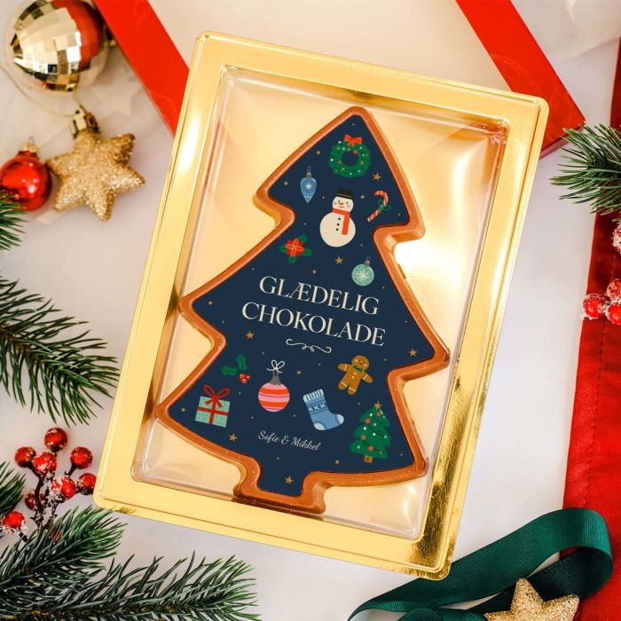 Personlig chokolade som juletræ med tekst