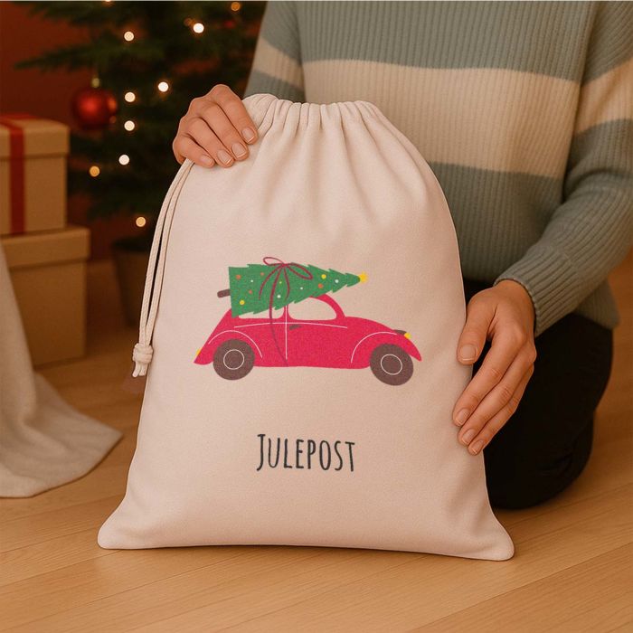 Julemandspose med illustration og tekst