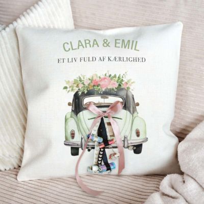 Personligt pudebetræk som pengegave til et bryllup