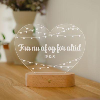 Personlig hjerte-LED-lampe med eventyrlys og tekst