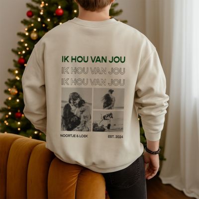 Personlig trøje med sort-hvide fotos og tekst