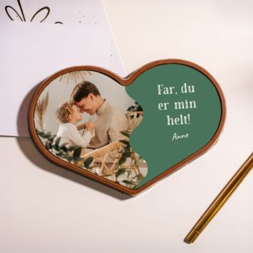 Personlig chokolade i hjerteform med foto og tekst