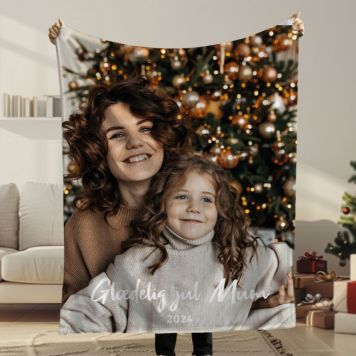 Tæppe med billede og tekst