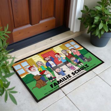 Personlig dørmåtte med tegneseriefamilie