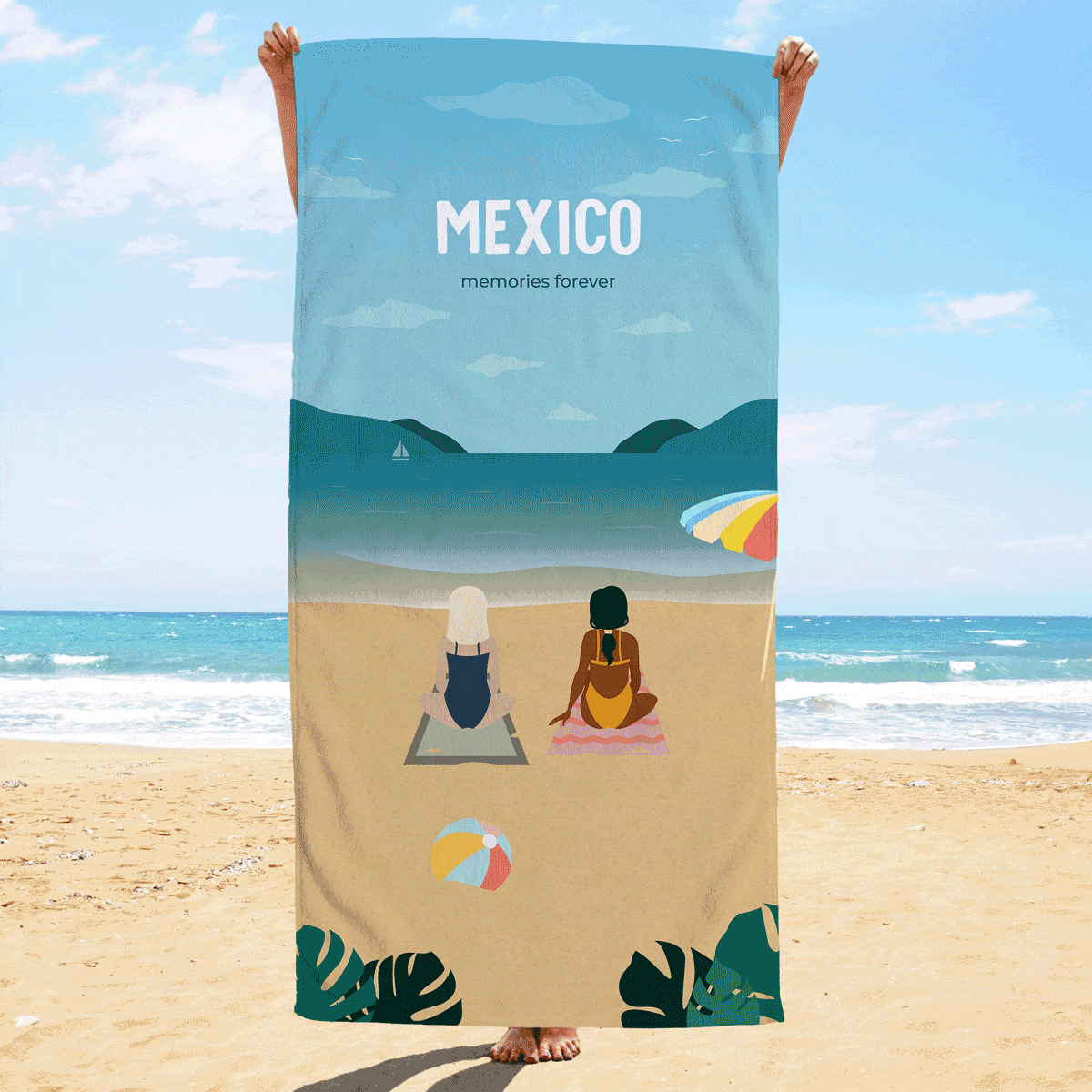 Personlig håndklæde - illustration af veninder på stranden
