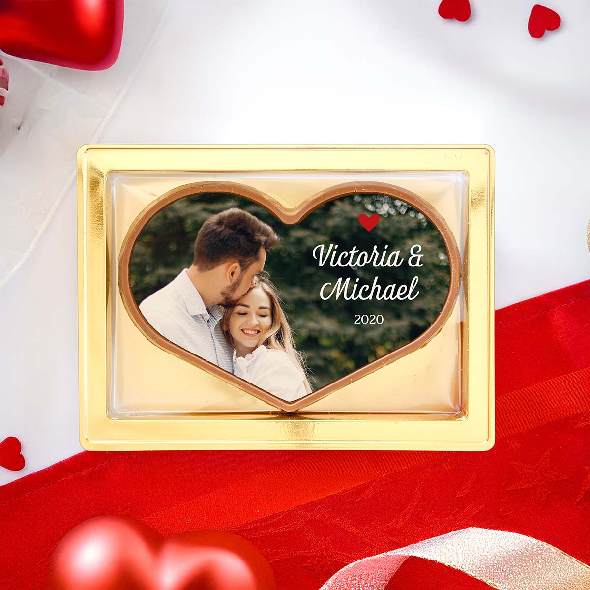 Personlig hjertechokolade med foto og tekst