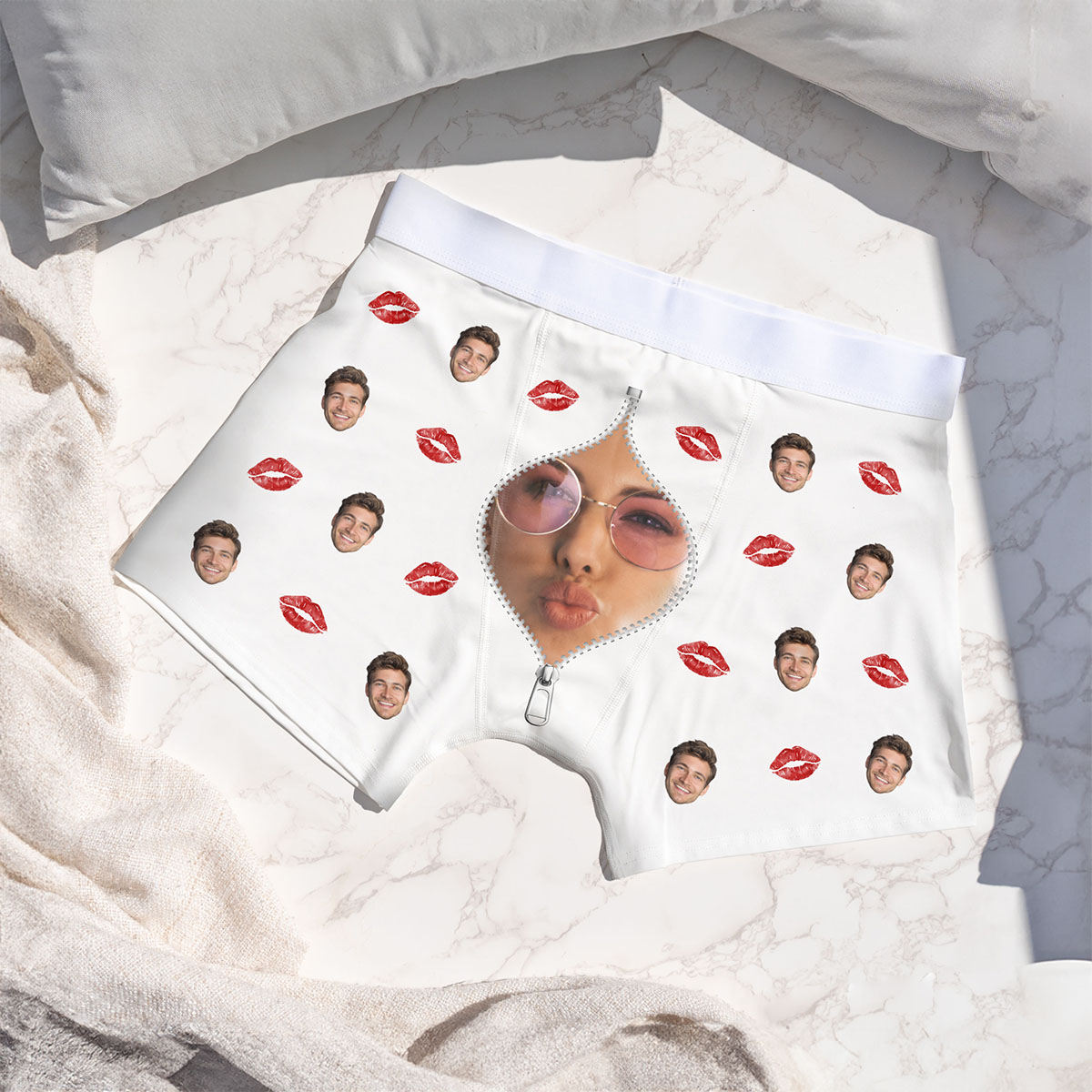 Personalisérbare boxershorts med lynlåsdesign