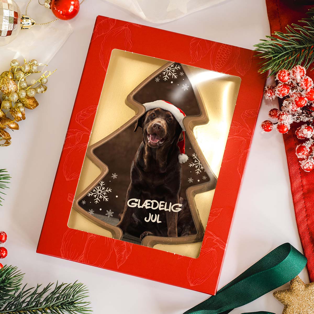 Personlig juletræschokolade med foto og tekst