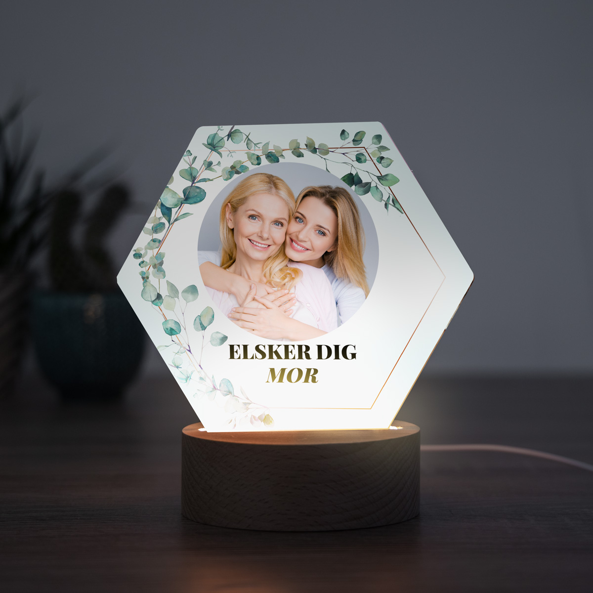 LED-lampe - Blade med billede og tekst Gave til mor LED-lampe - Blade med billede og tekst