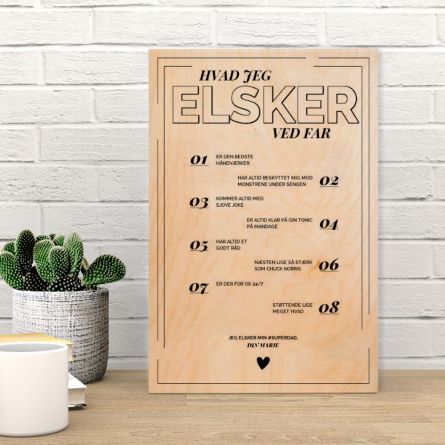 Personaliseret træbillede hvad jeg elsker ved x