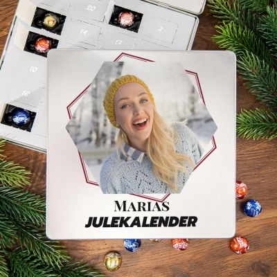 Julegaver til far - Chokoladejulekalender i metalboks med tekst og billede