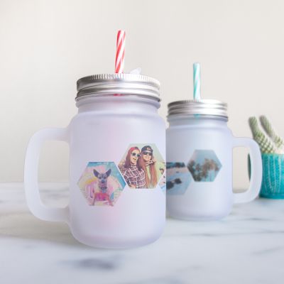 Fotogaver - Personaliseret Mason Jar med håndtag og 4 billeder